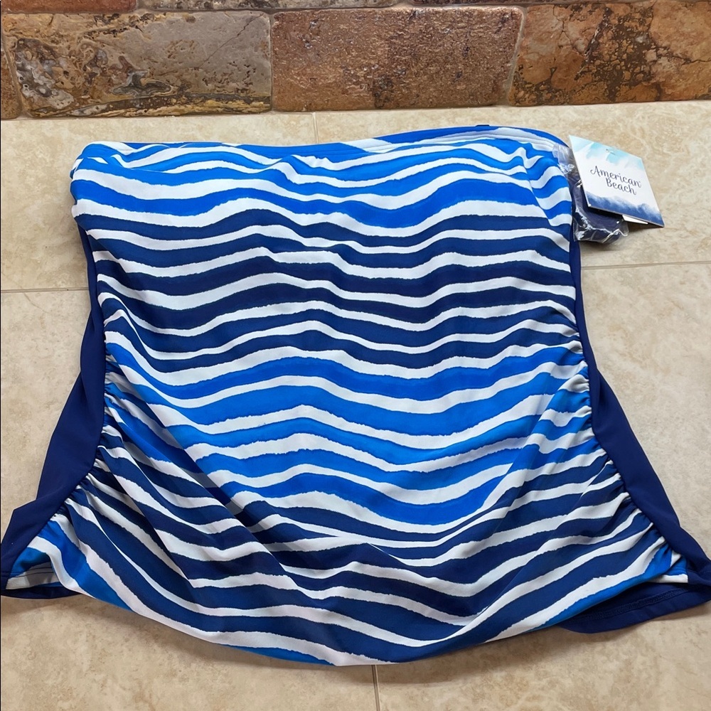 Tankini Top Size 14 Blue Wave Stripe Swimwear White American Beach Swimsuit - Picture 2 of 12
